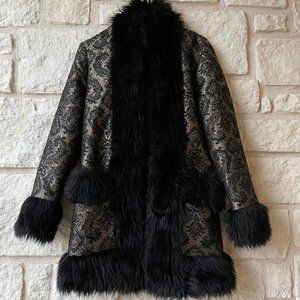 Revolve MinkPink Black & Gold Faux Fur Coat